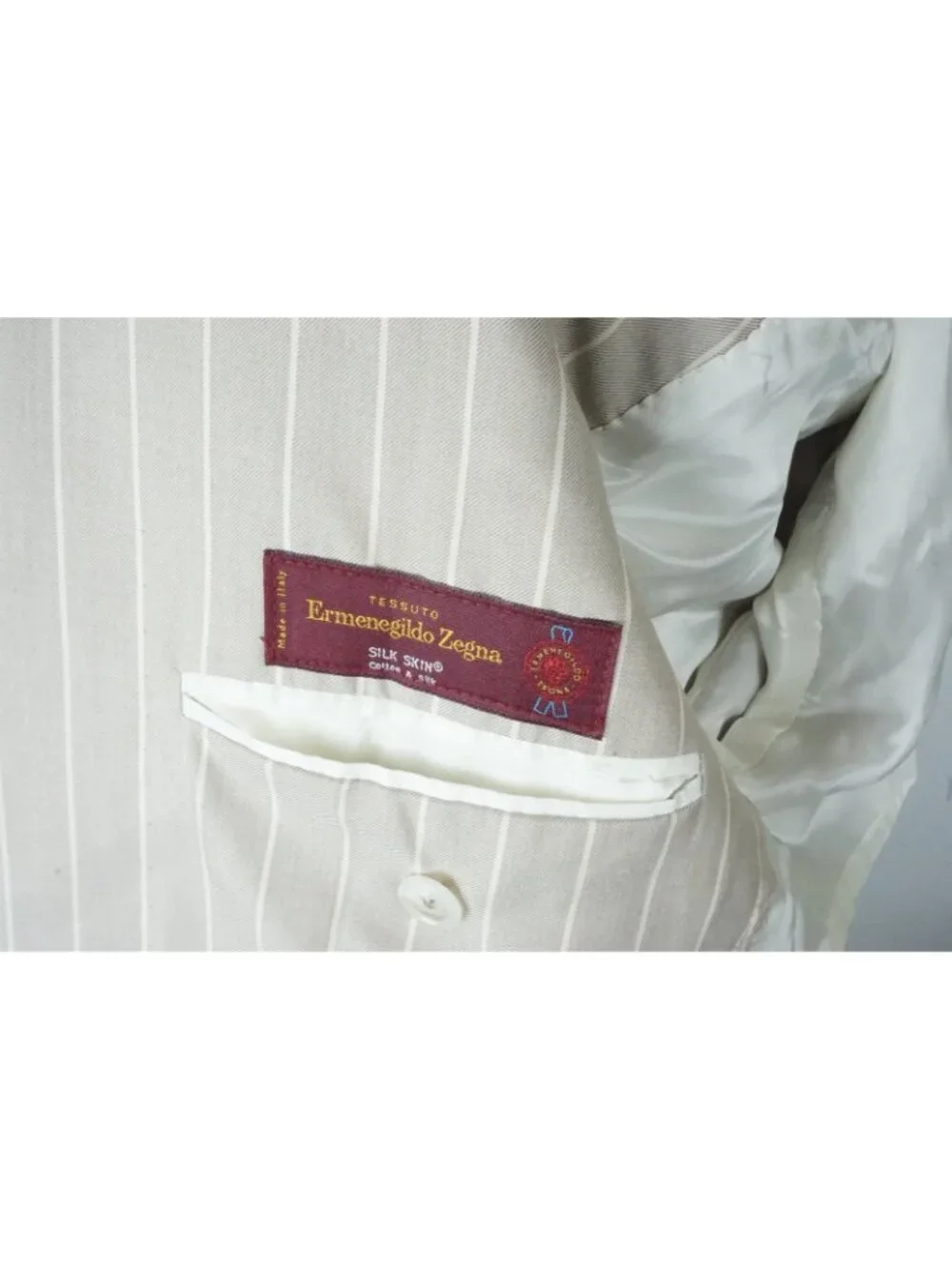 Patos Sartoria x Zegna Silk Skin Beige Striped 2 Pc Suit Jacket Pants 48 EU NEW